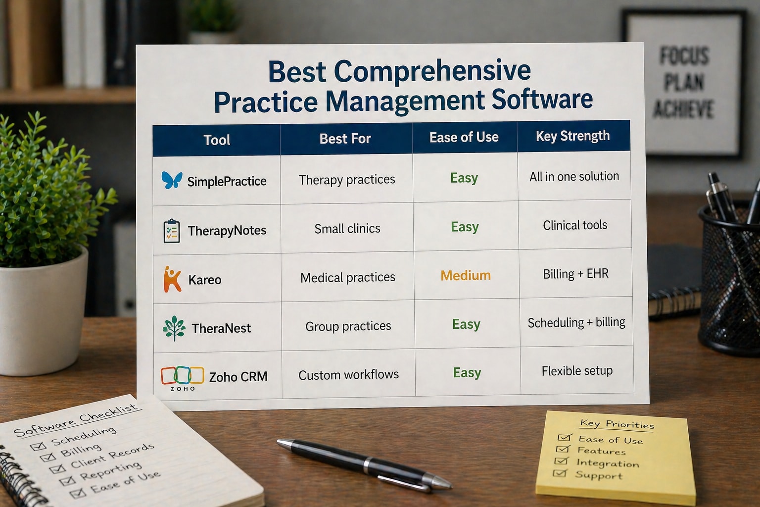 Best Comprehensive Practice Management Software Comparison Table