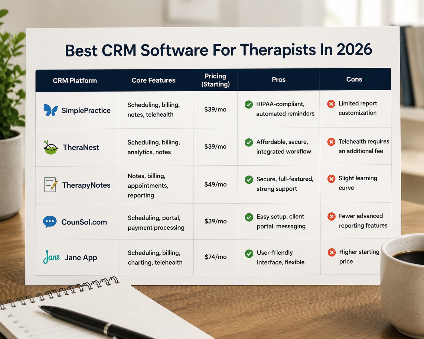 CRM for Therapists Comparison Table CRM for Therapists Comparison Table